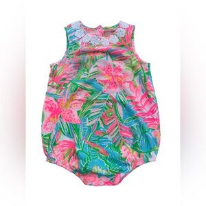 Lilly Pulitzer Size 12-18 Months Neon Tropical Flower Embroidered Bubble Romper